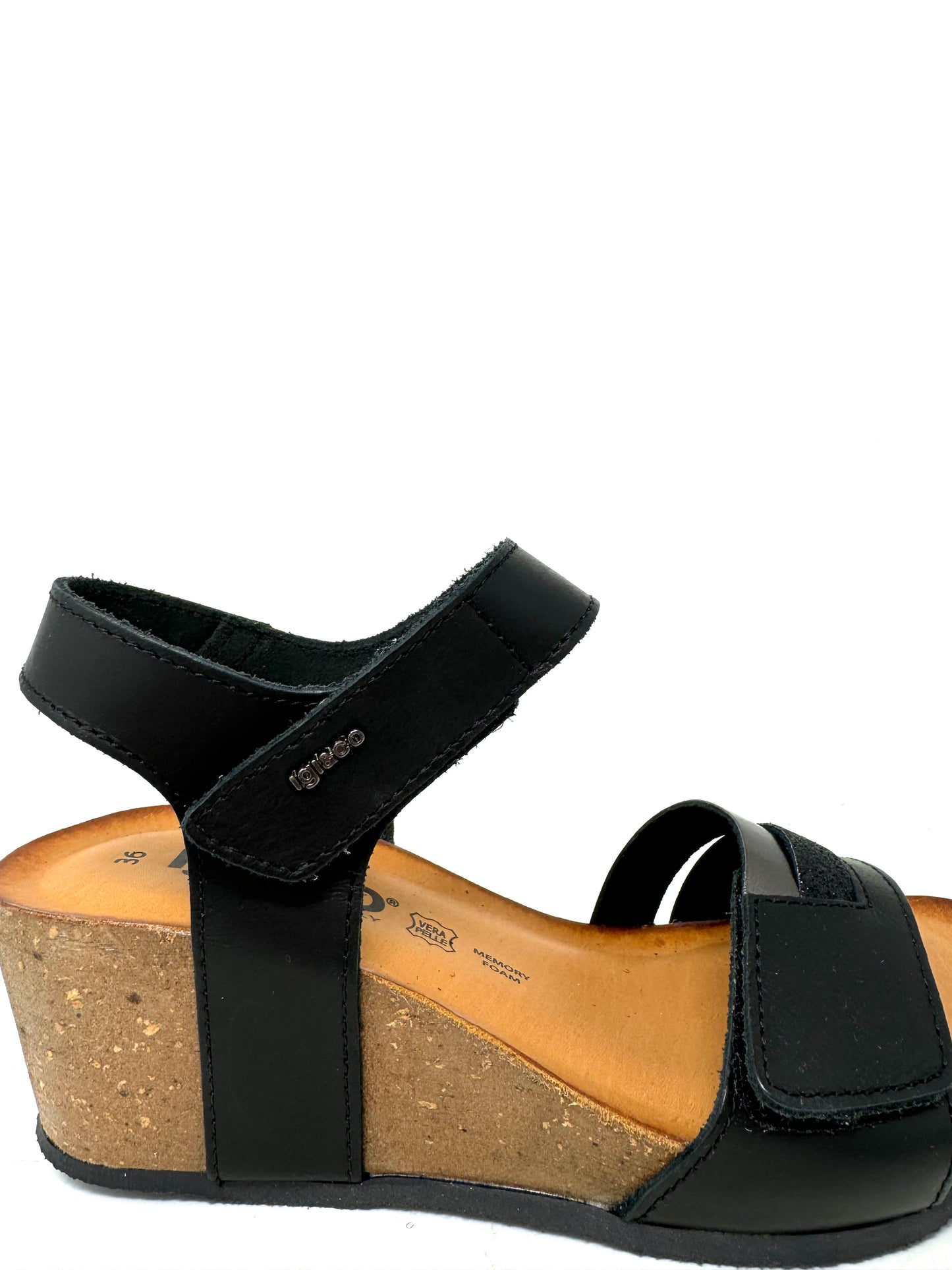 Sandalo zeppa in pelle nero - 5699000