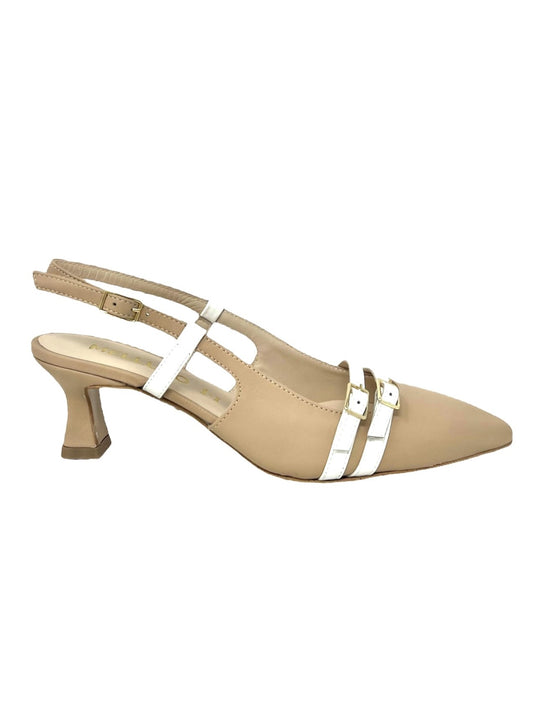 Slingback in nappa beige/bianca -E1690