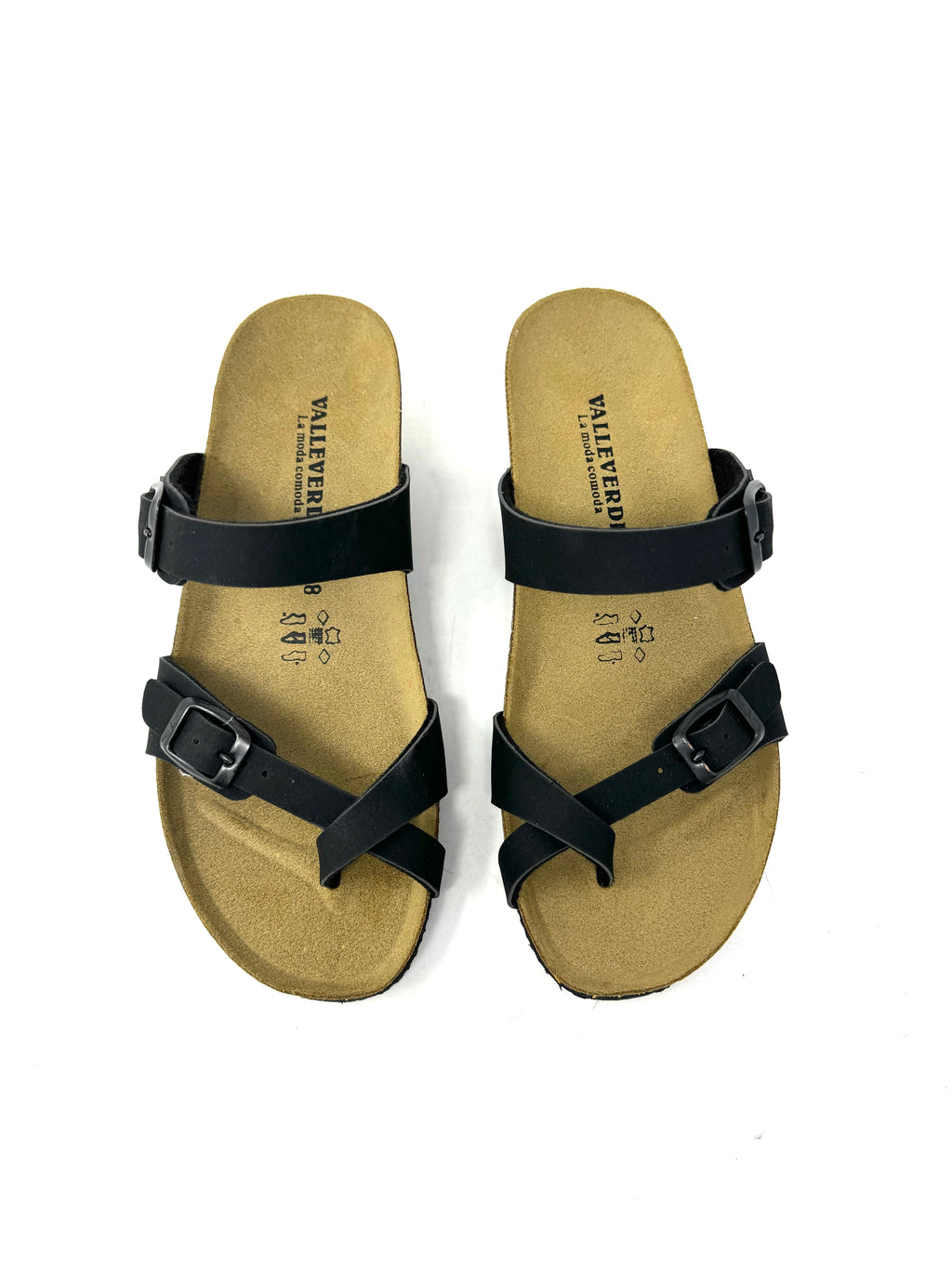 Ciabatta infradito doppia fibbia nero fondo sughero -VG1395P