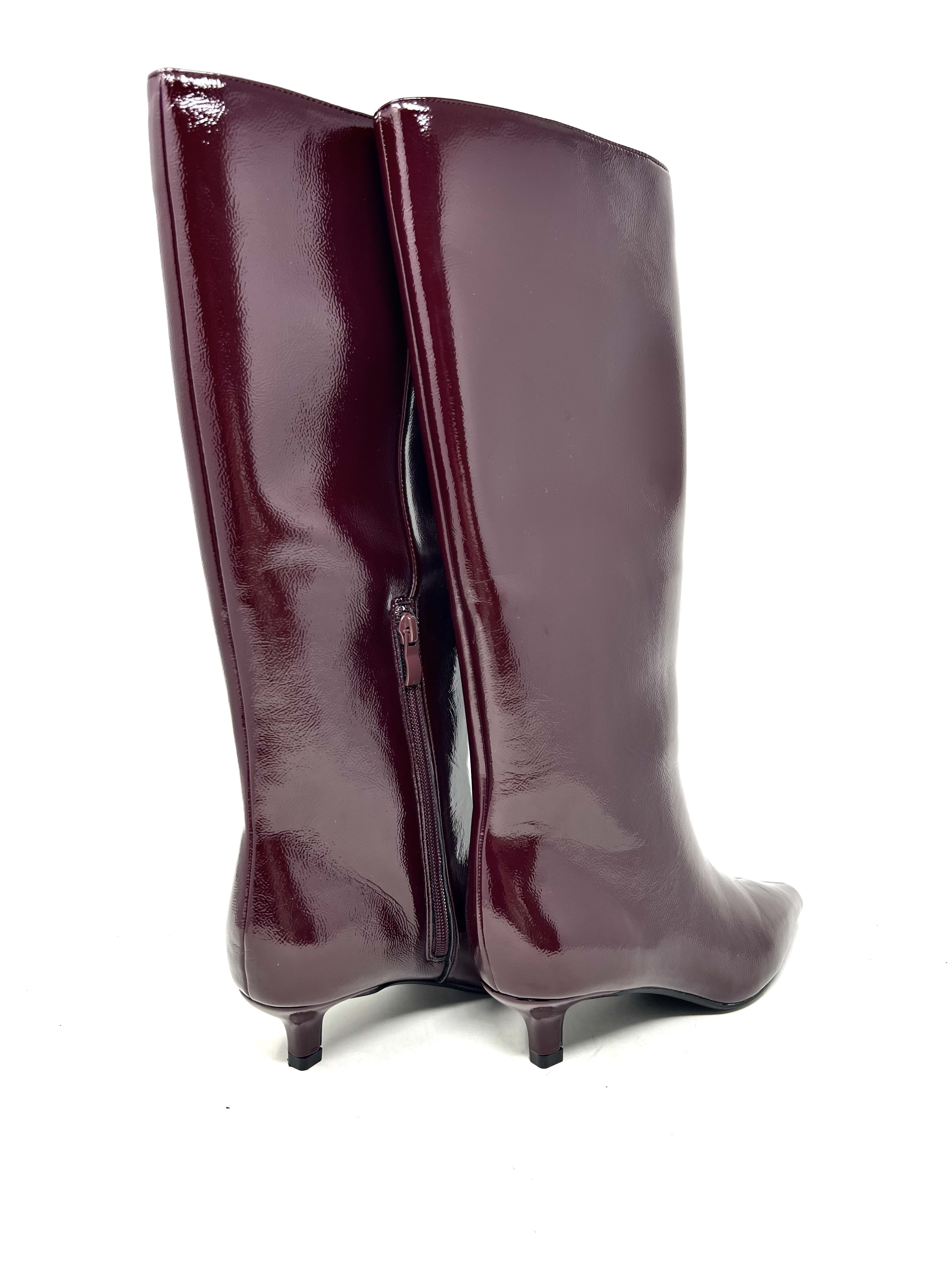 Stivale kitten heels borgogna lucido -GY439