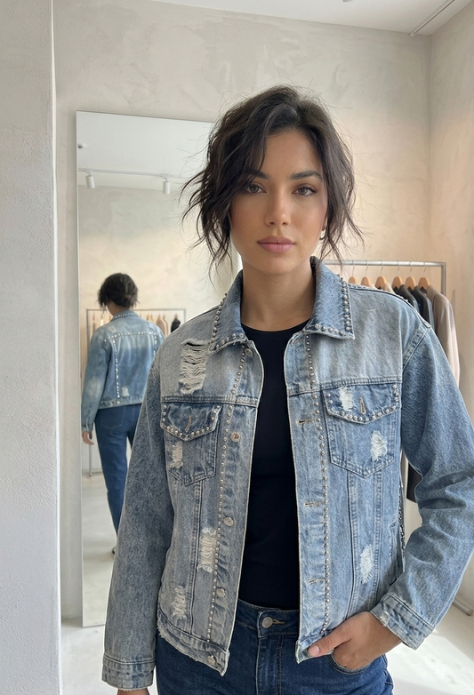 Giubbino in jeans con borchie V_258711