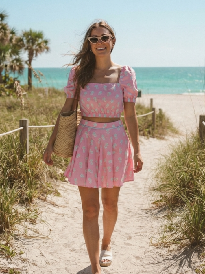 Top a fiori rosa