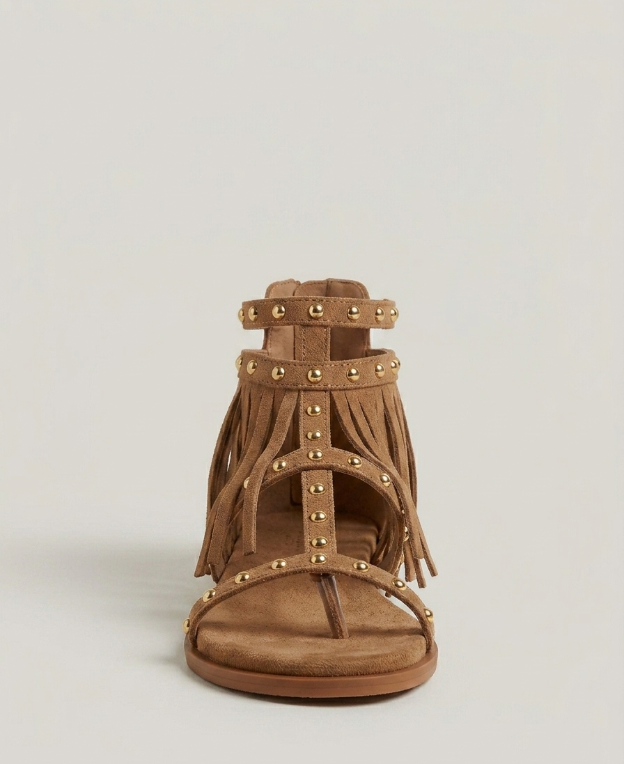 Sandalo basso con frange camel  V_GD471