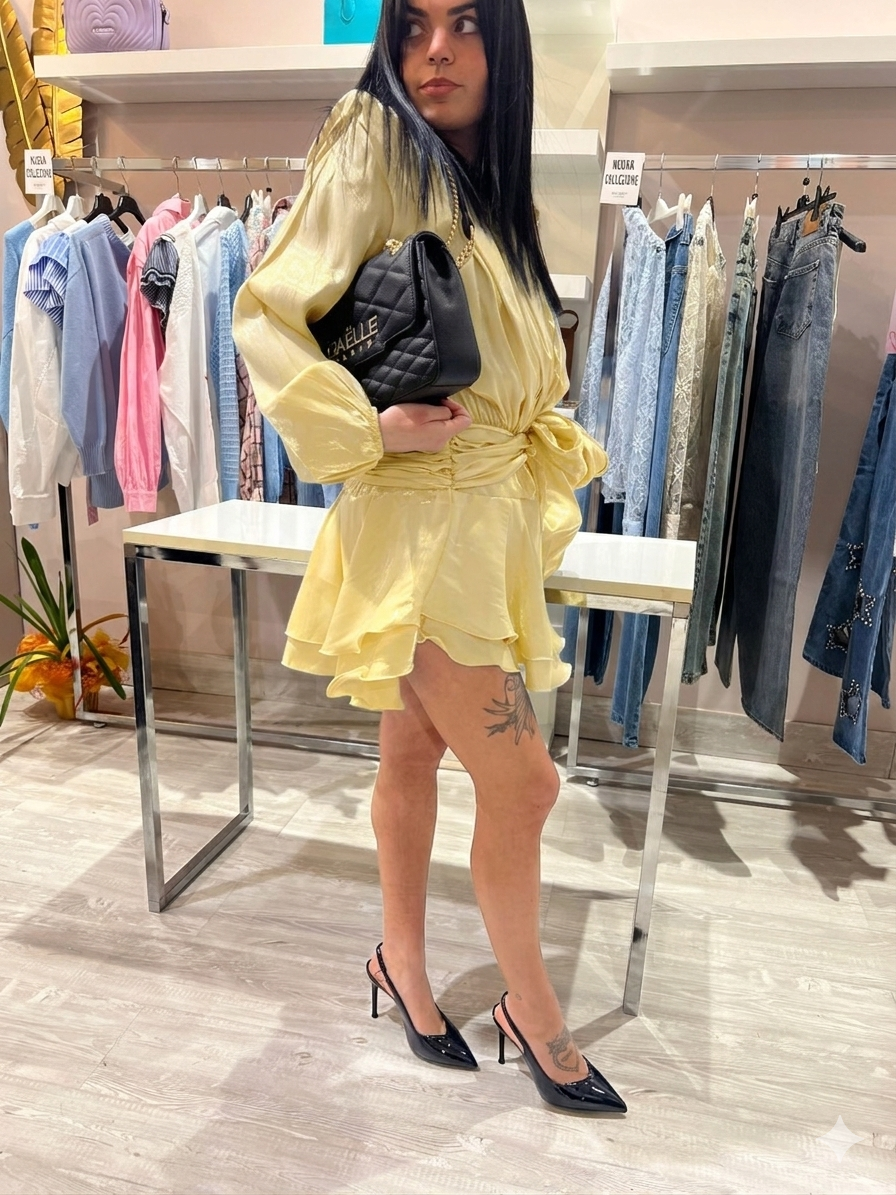 Vestito giallo balze V_3635G