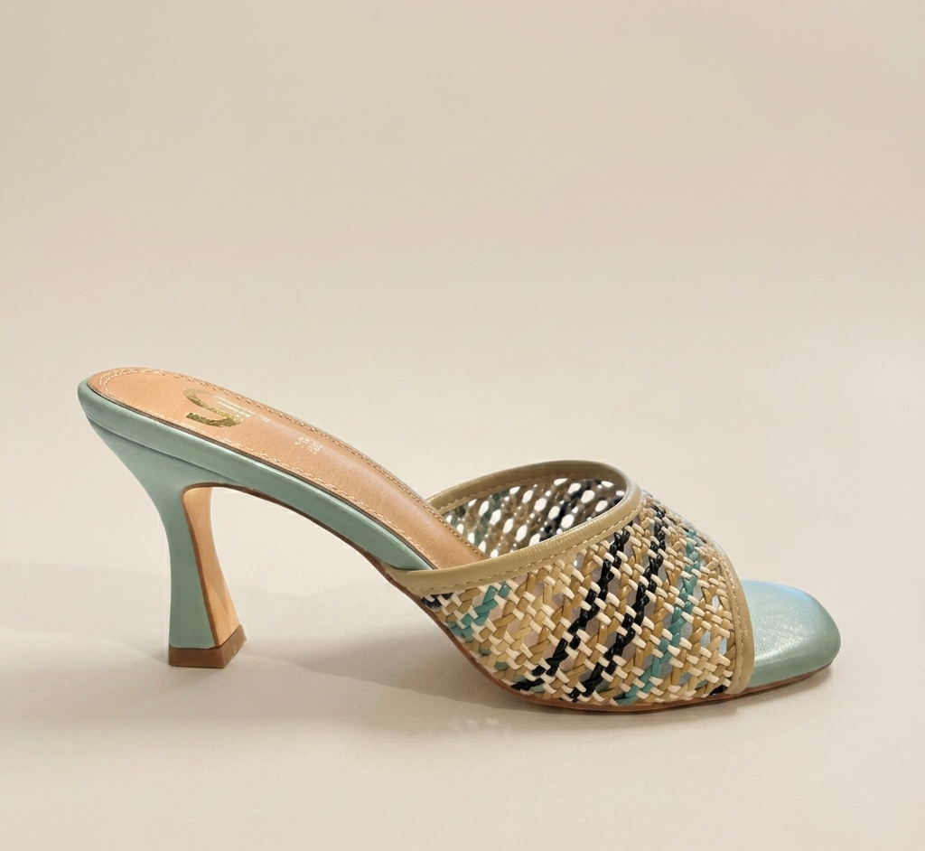 Ciabatta con tacco raffia verde V_GP981
