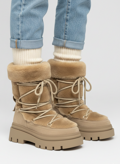 Scarponcino in ecopelliccia color cammello - A61C
