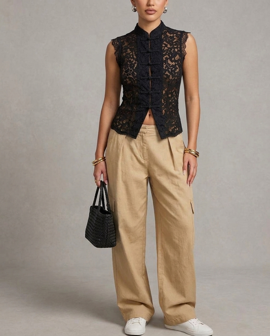 Camicia japan con inserti in pizzo V_25650