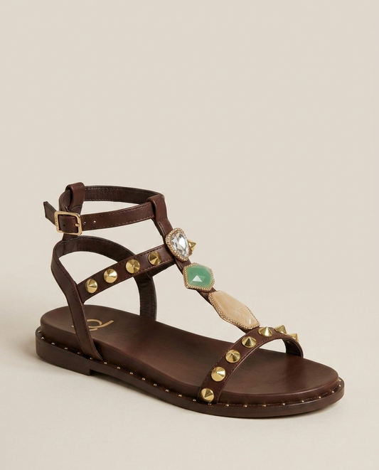 Sandalo basso con borchie e pietre V_GD470