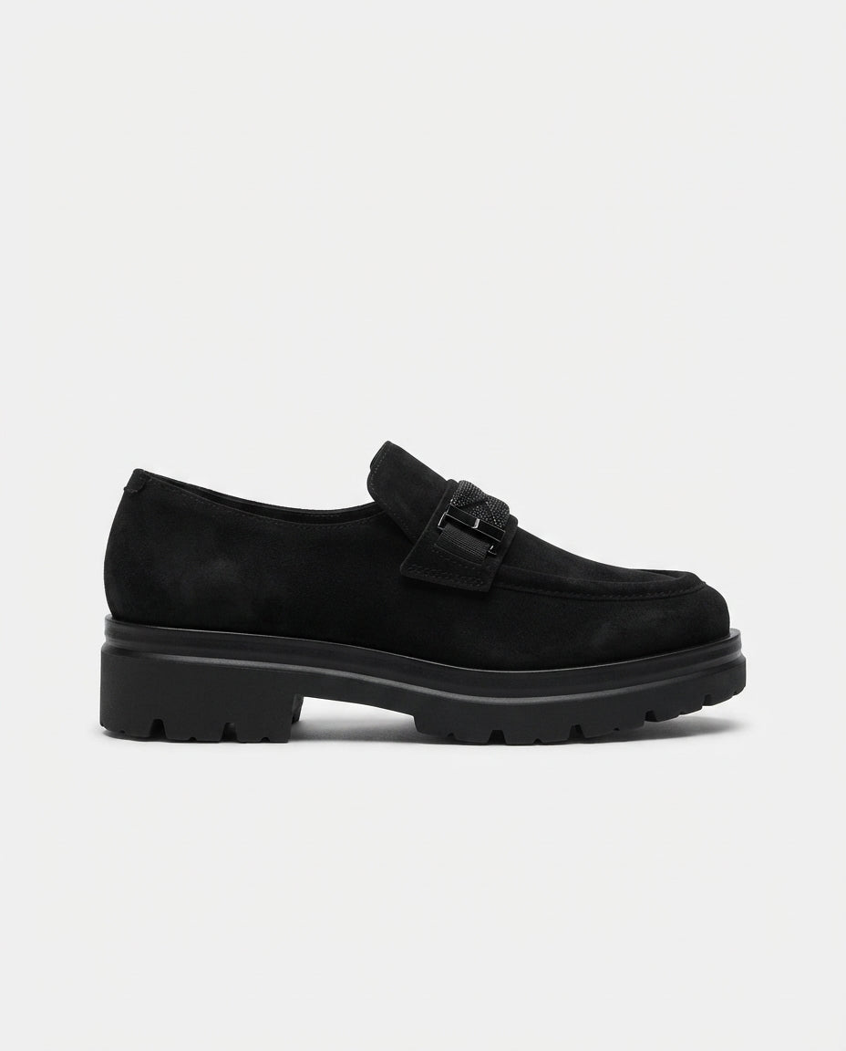 Mocassino in pelle nero con fibbia V_4012H