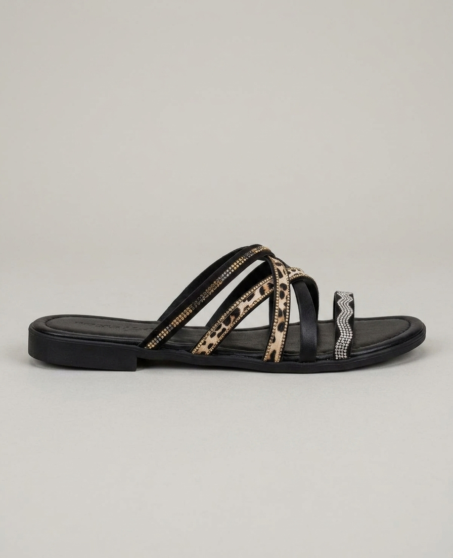 Ciabatta multi strisce con strass V_260026