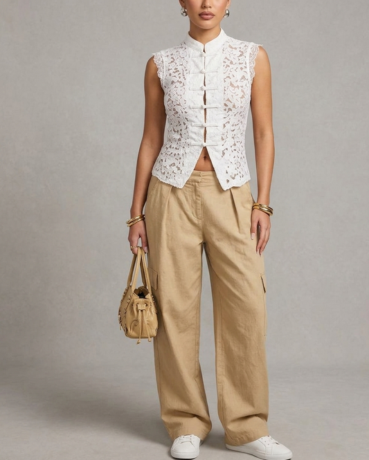 Camicia japan con inserti in pizzo V_25650