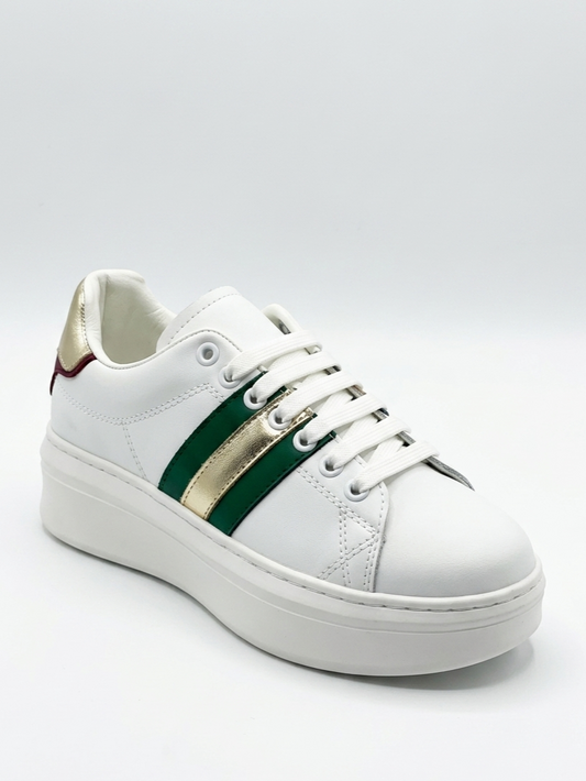 Sneakers Gaelle pelle con inserti bordeaux e green - V_W01470