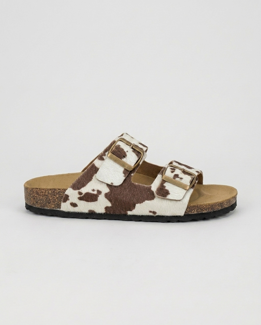 Sandalo con fibbie con stampa muccata V_GS1809