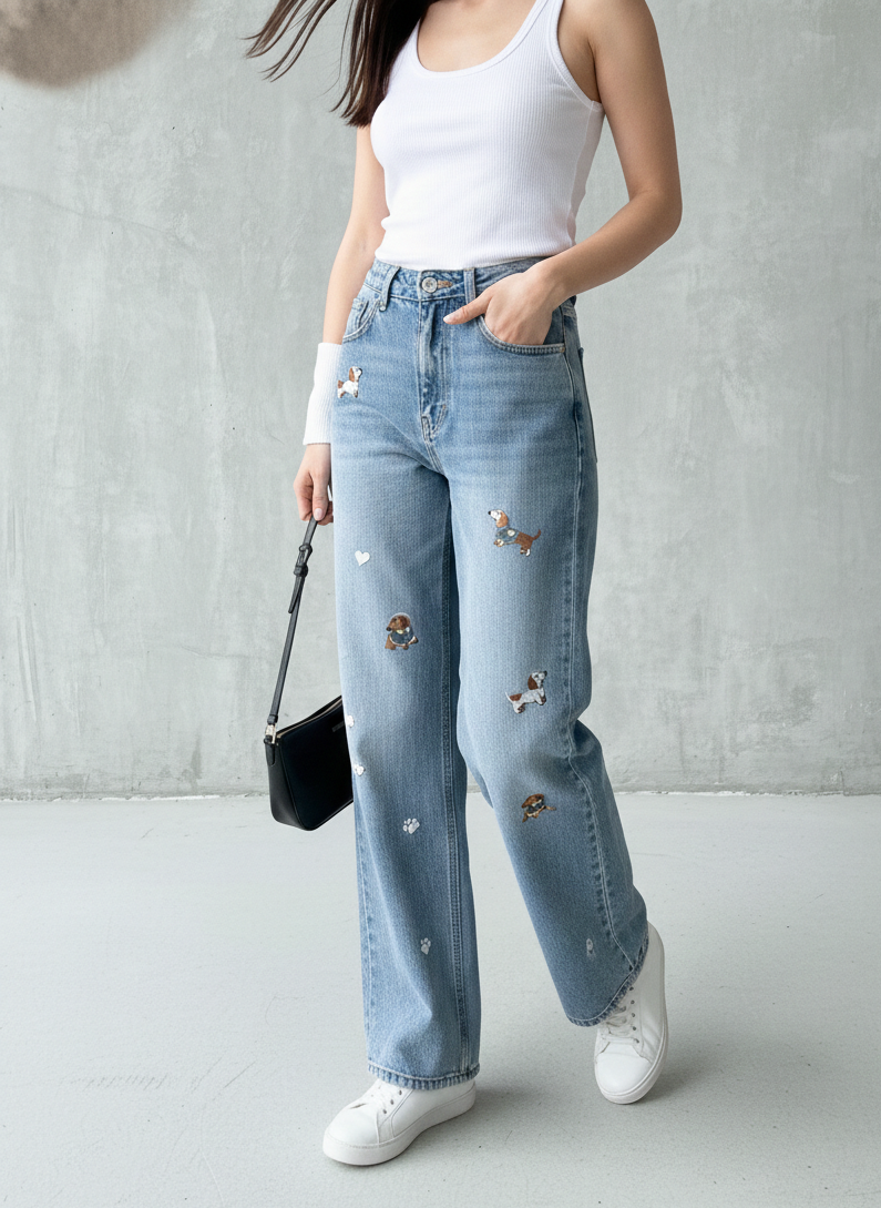 Jeans con cuori e bassotti 85000