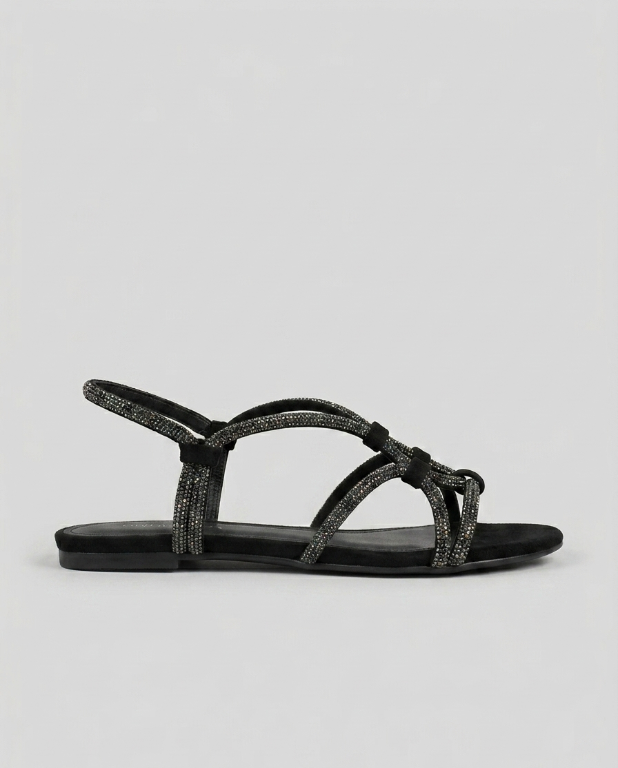 Sandalo nero con strass intrecciato V_GK232