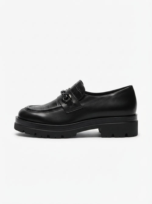Mocassino in pelle nero con fantasia cocco - V_40I6R