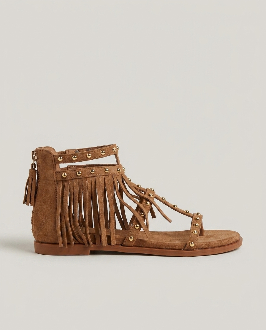Sandalo basso con frange camel  V_GD471