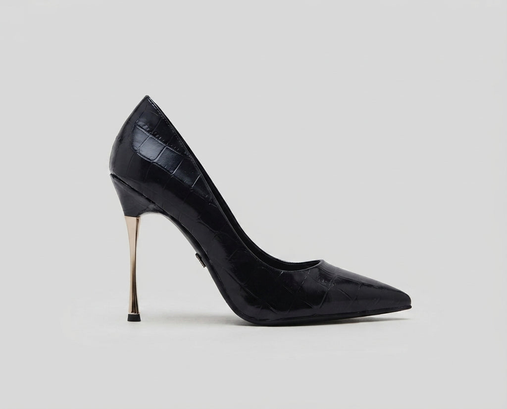 Decolleté nera cocco tacco oro - V_GP846