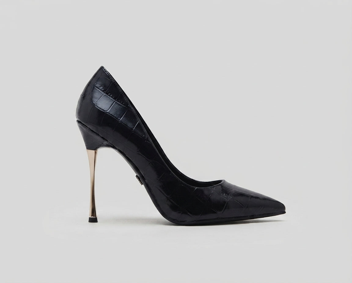 Decolleté nera cocco tacco oro - V_GP846