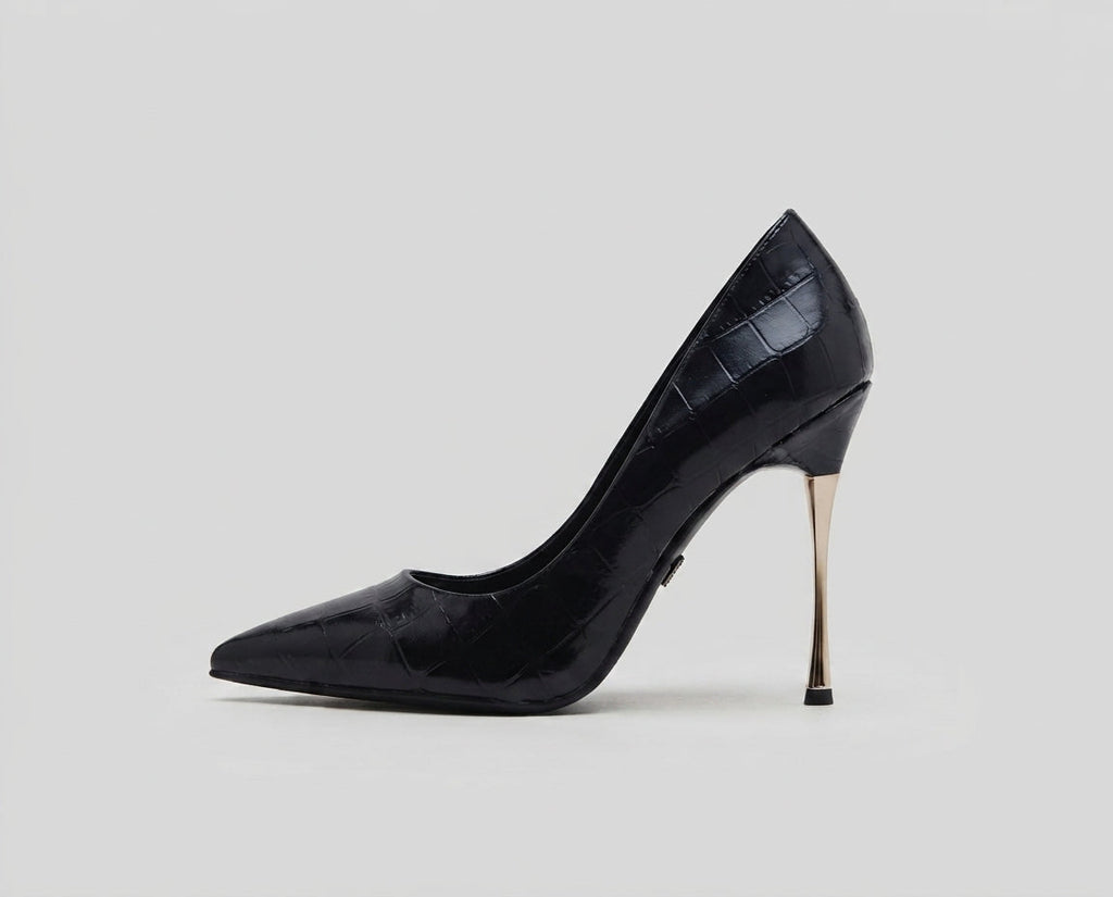 Decolleté nera cocco tacco oro - V_GP846