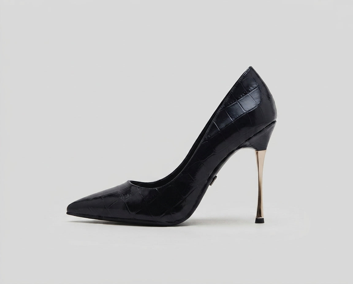 Decolleté nera cocco tacco oro - V_GP846