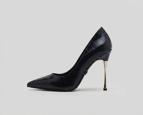 Decolleté nera cocco tacco oro - V_GP846