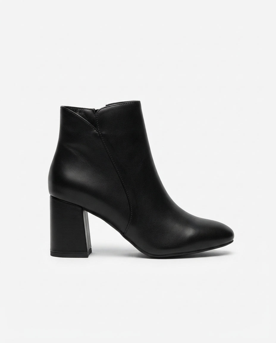 Tronchetto con tacco quadrato nero pelle - V_FG35