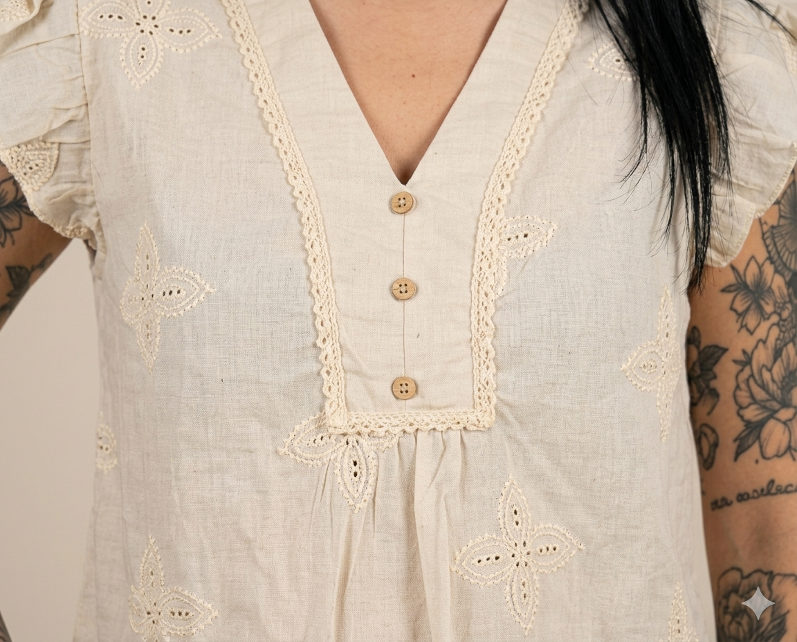 Camicia panna con ricami V_4842575