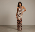 Abito animalier con scollo all'americana V_15011