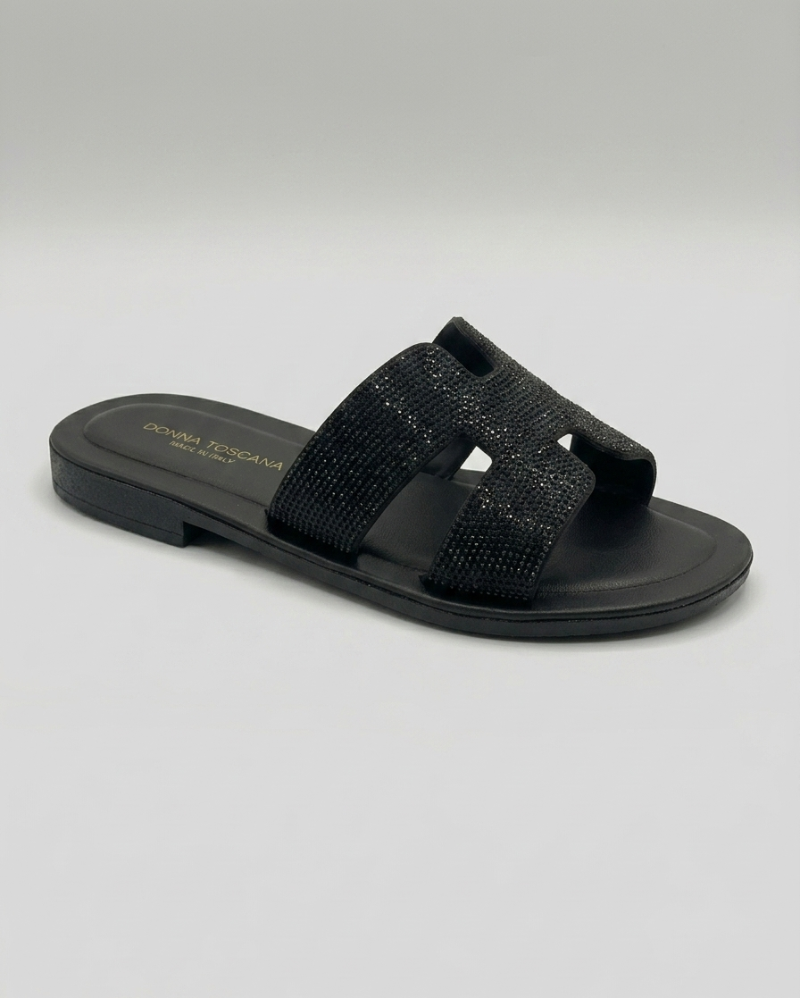 Ciabatta con H in strass nera V_LIDO700N