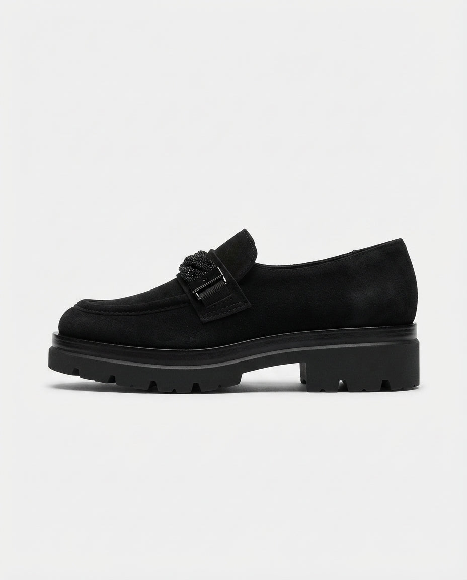 Mocassino in pelle nero con fibbia V_4012H
