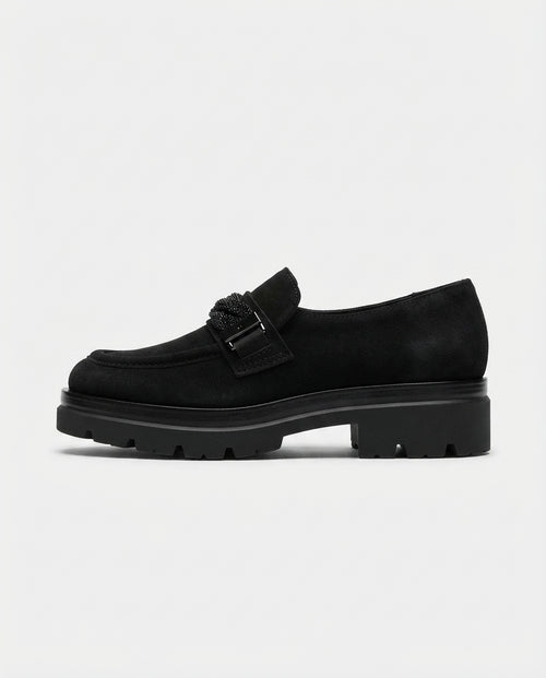 Mocassino in pelle nero con fibbia V_4012H