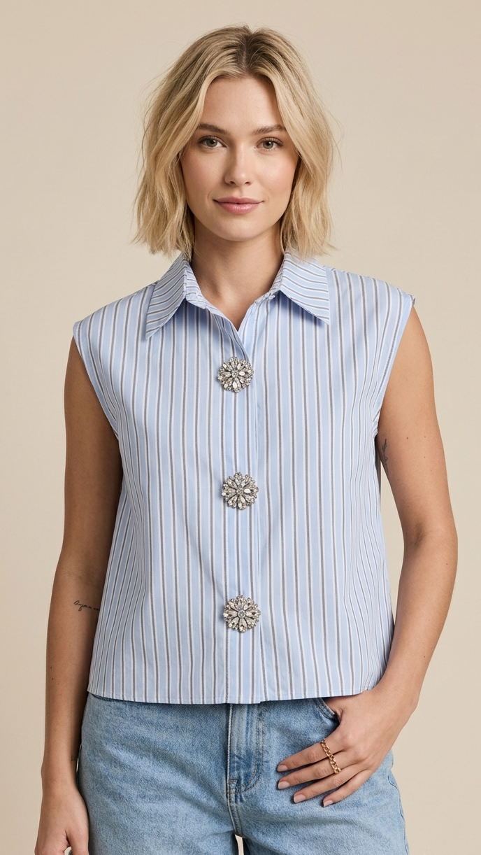 Camicia gessata con gioiello V_41345