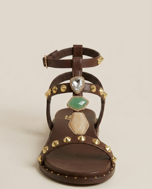 Sandalo basso con borchie e pietre V_GD470