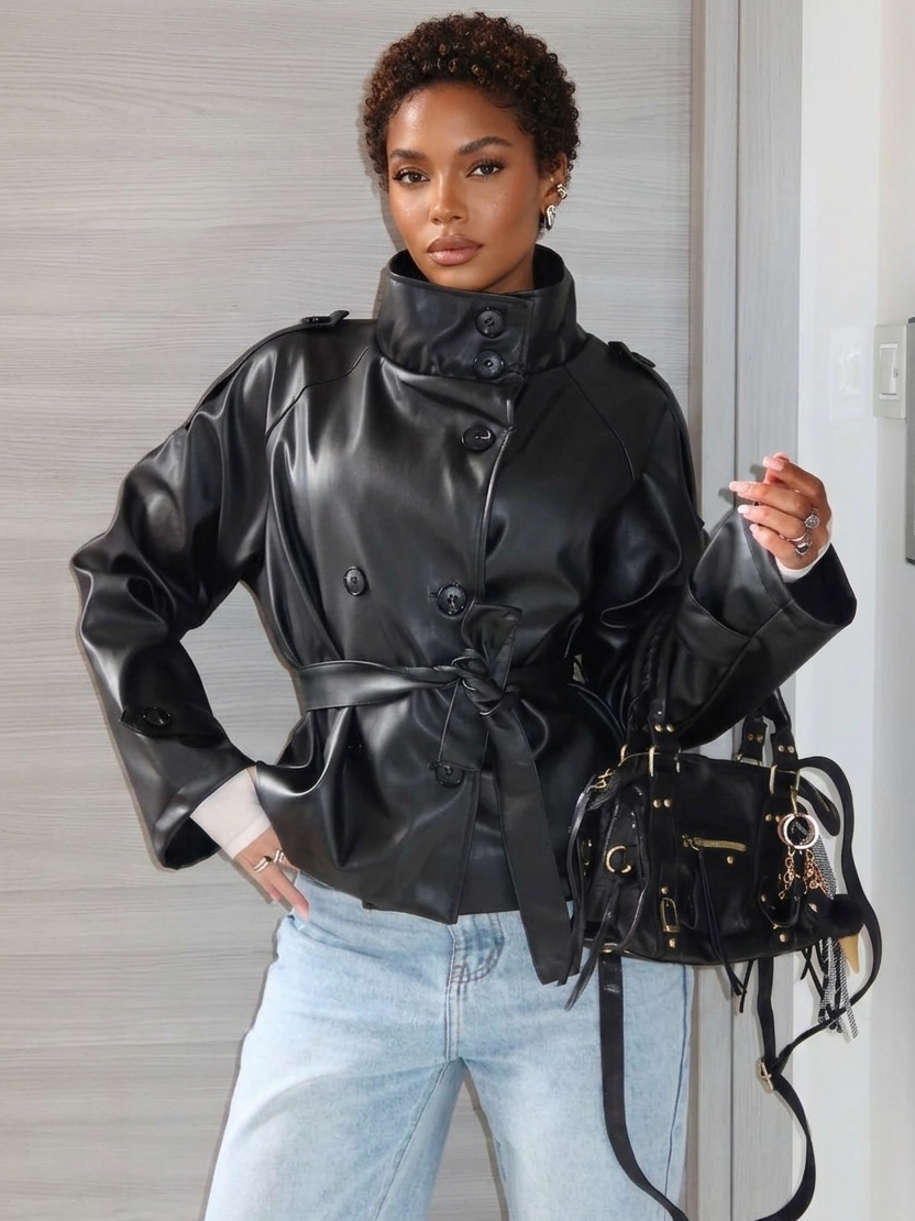 Trench in ecopelle con bottoni - V_46500