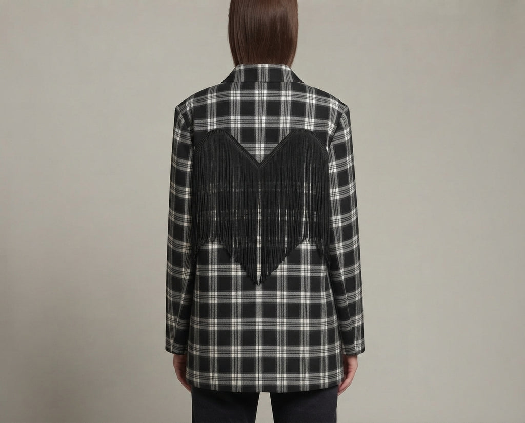 Giacca tartan con frange V_GF2601