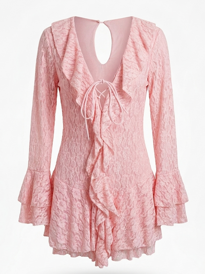 Abito/tutina in pizzo rosa - V_27820