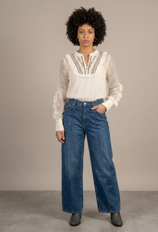 Camicia rouches panna V_MAG008
