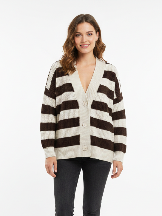 Cardigan rigato crema - M92082