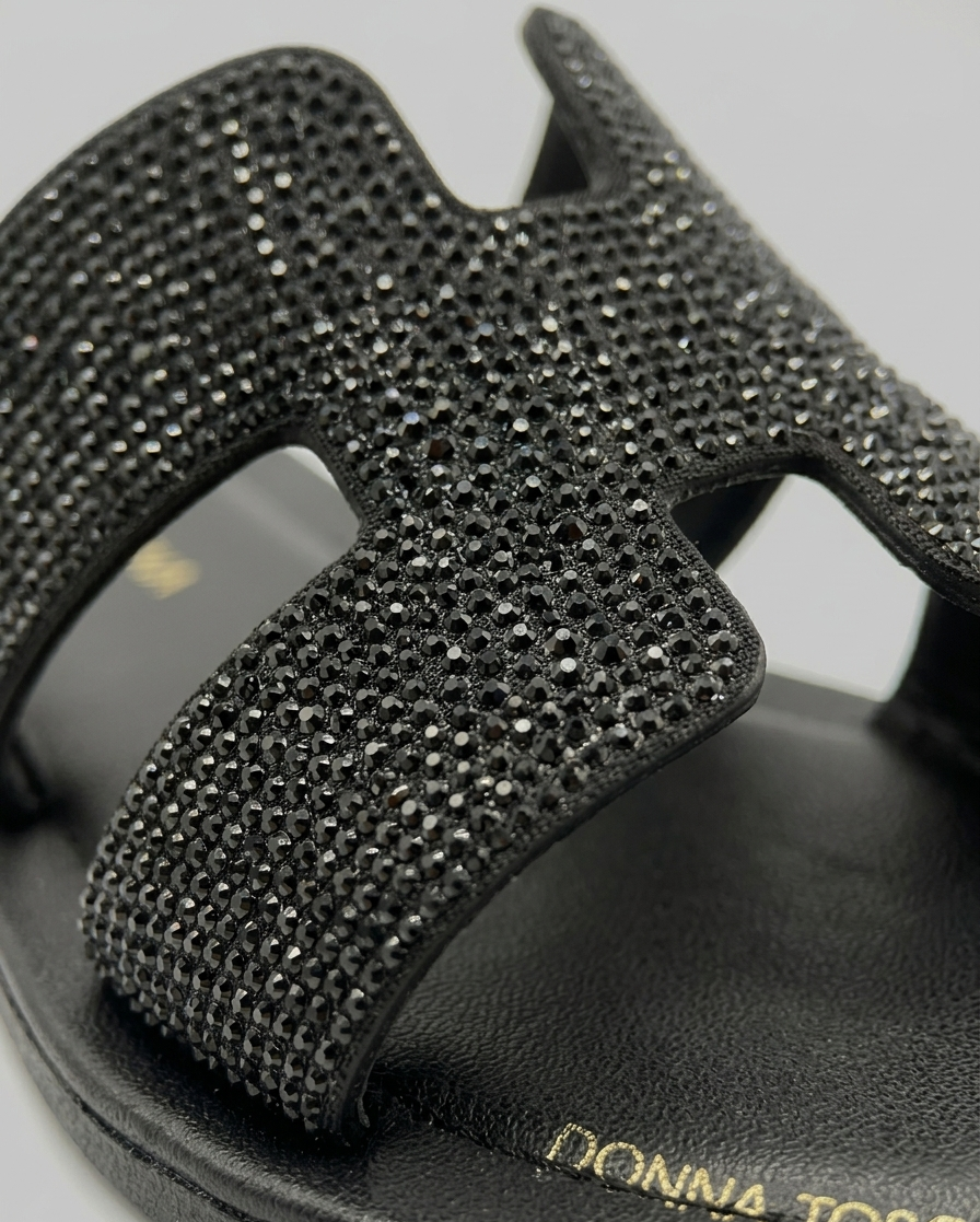 Ciabatta con H in strass nera V_LIDO700N