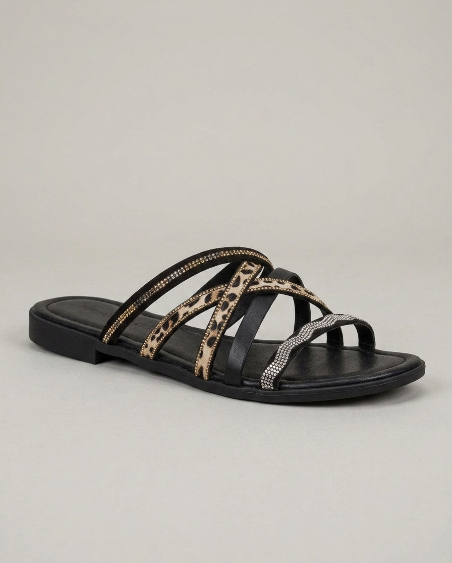 Ciabatta multi strisce con strass V_260026