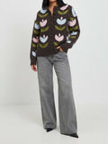 Cardigan marrone con tulipani GLAMOROUS - V_GLA5879