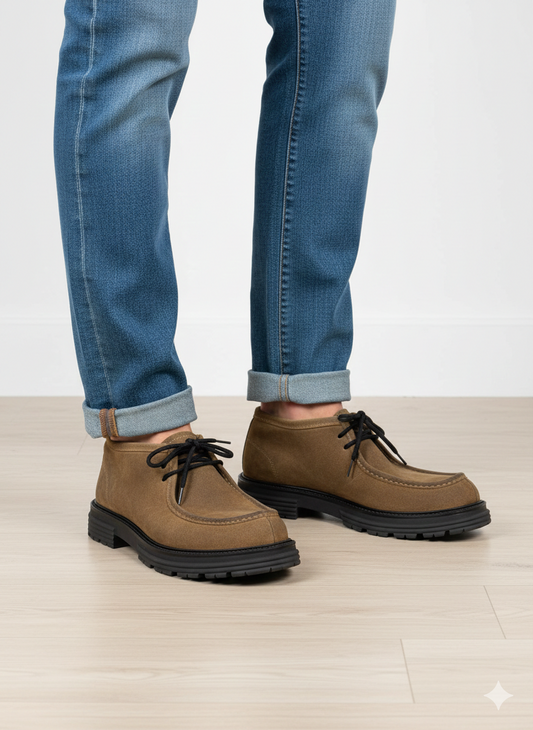 Scarpa ingegnere pelle scamosciata marrone - CC689