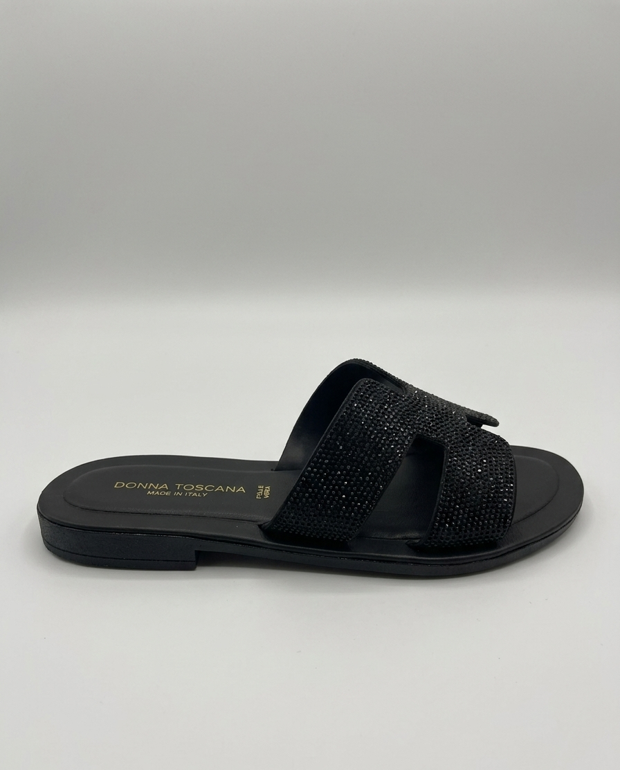 Ciabatta con H in strass nera V_LIDO700N