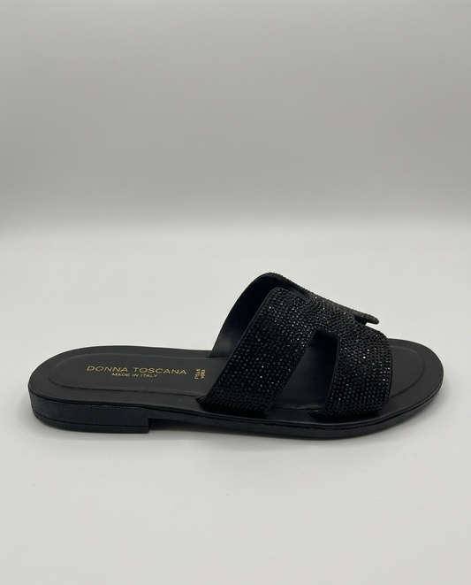 Ciabatta con H in strass nera V_LIDO700N