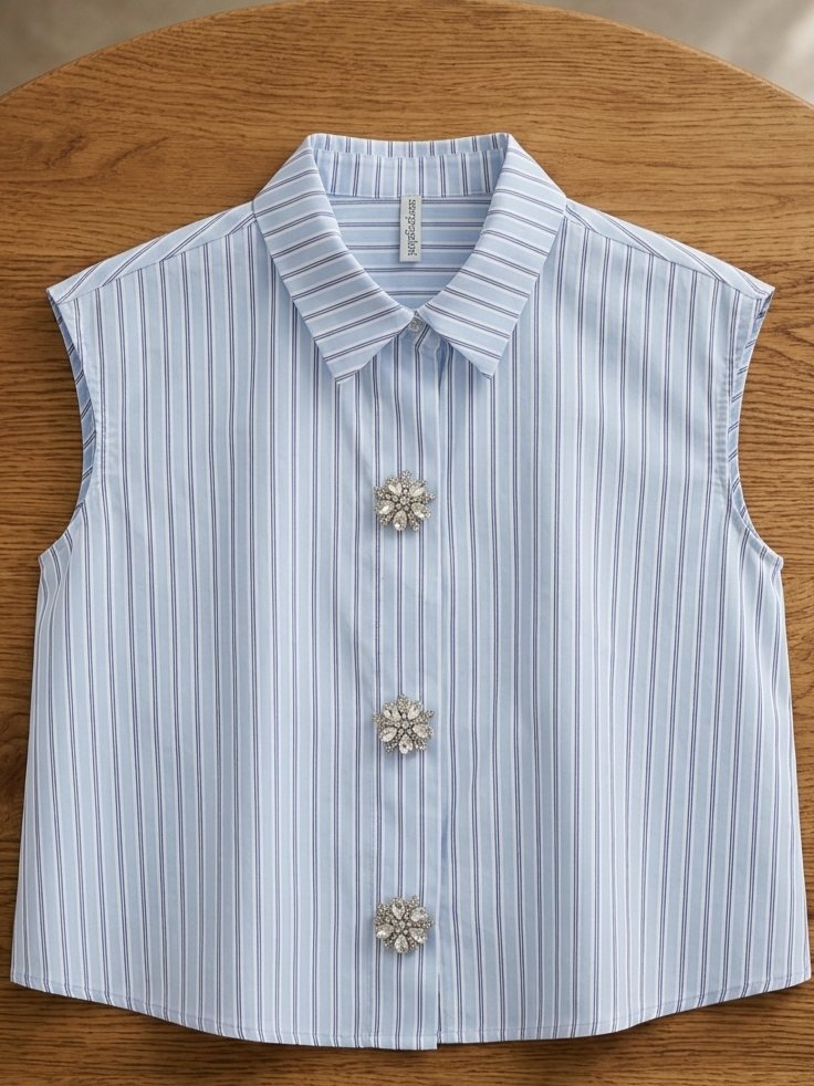 Camicia gessata con gioiello V_41345