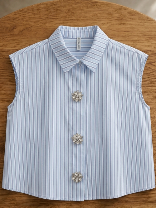 Camicia gessata con gioiello V_41345