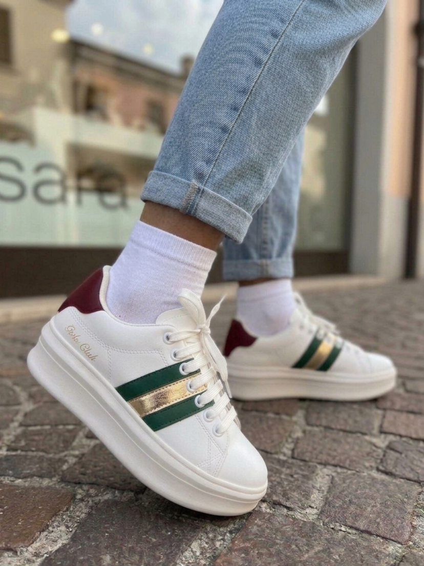 Sneakers Gaelle pelle con inserti bordeaux e green - V_W01470