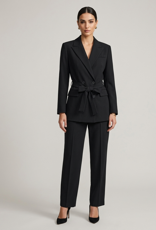 Completo giacca con cinta in vita e pantalone - V_637700