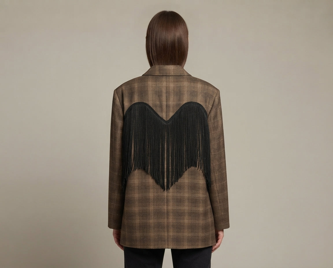 Giacca tartan con frange V_GF2601